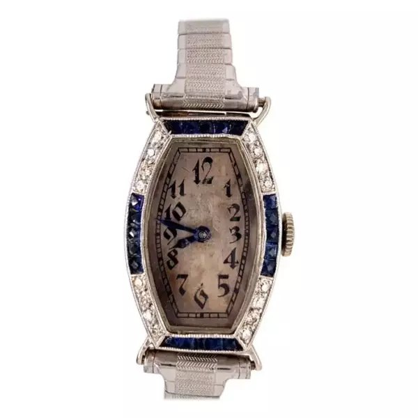 Ladies Platinum & Gold Longines Natural Diamond & Sapphire Manual Cocktail Watch Ladies Platinum & Gold Longines Natural Diamond & Sapphire Manual Cocktail Watch