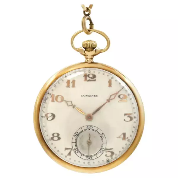Longines in yellow gold with a silver dial 43mm Manual pocket watch. Longines in yellow gold with a silver dial 43mm Manual pocket watch.