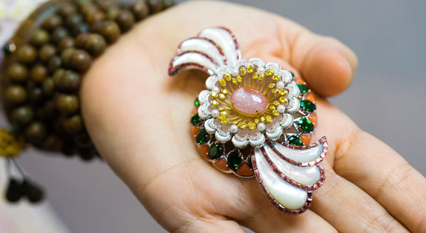Moon Fairy & Rose brooch ornament for necklace or bracelet.