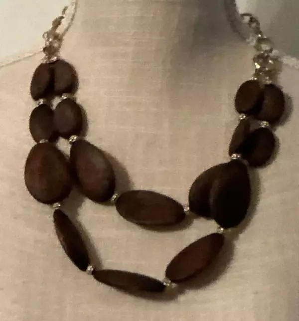 Natasha Gold Tone Double Strand Oval Wooden 21 24. Natasha Gold Tone Double Strand Oval Wooden 21 24.