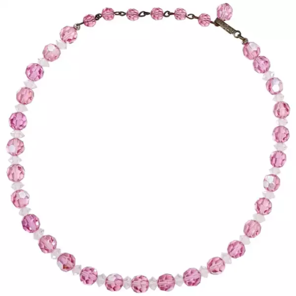 Pink Rose Faceted Crystal Bead Necklace with Vintage Brass Hook Clasp. Pink Rose Faceted Crystal Bead Necklace with Vintage Brass Hook Clasp.