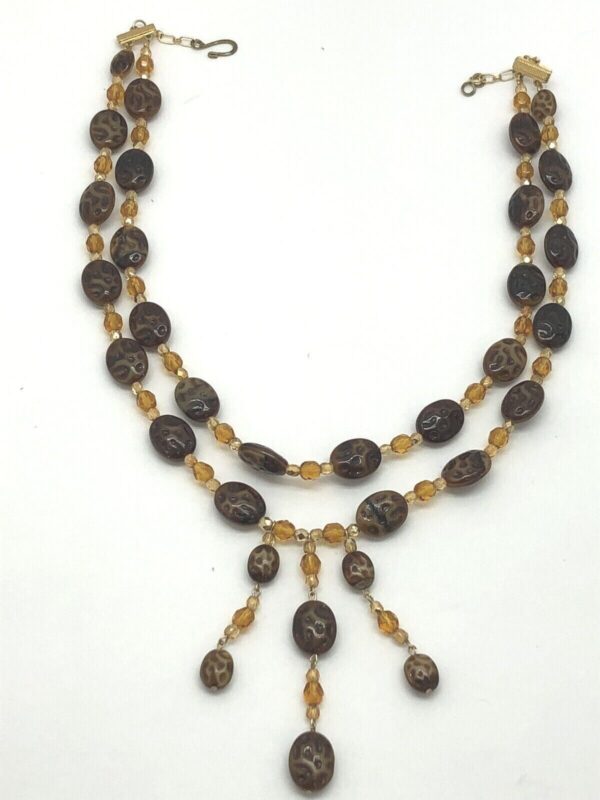 Strand Necklace Glass Amber Yellow Beads Dangles GF Chain Designer. Strand Necklace Glass Amber Yellow Beads Dangles GF Chain Designer.
