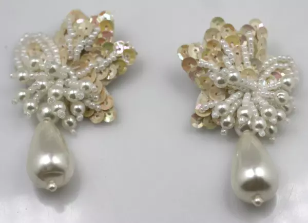 Vintage 80's paget ballroom recital faux pearl sequin dangle white post earrings