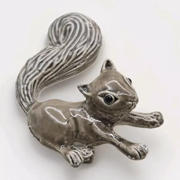 Vtg Gray Squirrel Brooch Grey Enameled Pin Signed Steven Marc 80s Detailed.