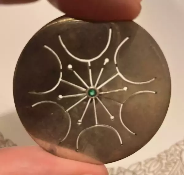 vintage Frances Holmes Boothby sterling silver + green pin brooch