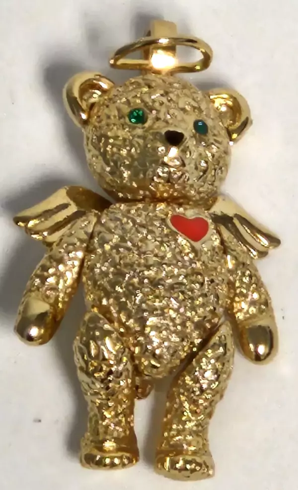 Bear Angel Brooch Pin Pendant Heart Articulated Gold Tone 1996.